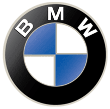 BMW logo with a black outer ring, white letters "B M W," and a blue and white checkered circle in the center.
